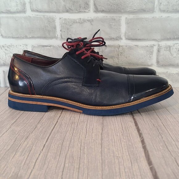 Ted Baker London Braythe 2 Derby Shoes Navy Blue Leather Cap Toe 10 Quiet Luxury - Picture 4 of 12